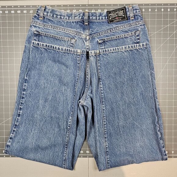 Vintage Structure Jeans Mens 34x34 90s Straigt Skater Baggy Grunge Streetwear - Picture 10 of 15